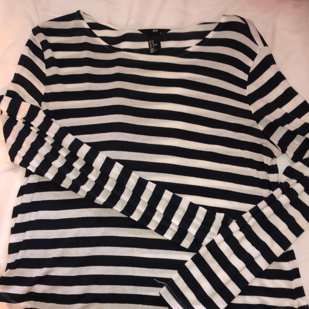 Striped navy and white long sleeve shirt